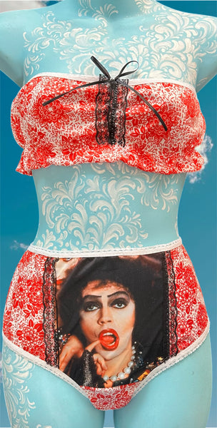 CUSTOM SIZE: Red floral n ￼FRANKNFURTER w/ peek a boo bum -2 piece